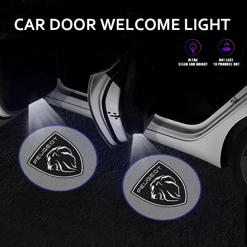 1/2 pçs led porta do carro luz de boas-vindas sem fio projetor laser logotipo fantasma sombra lâmpada para peugeot 206,207,208,3008,308,307,406,407