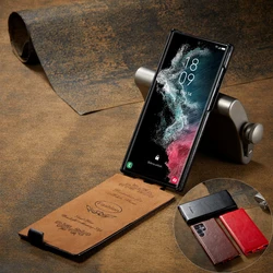Vertical Flip Phone Cover For Samsung Galaxy S25 Ultra S24+ S23 Plus S22 Luxury Solid Color Leather Phone Case