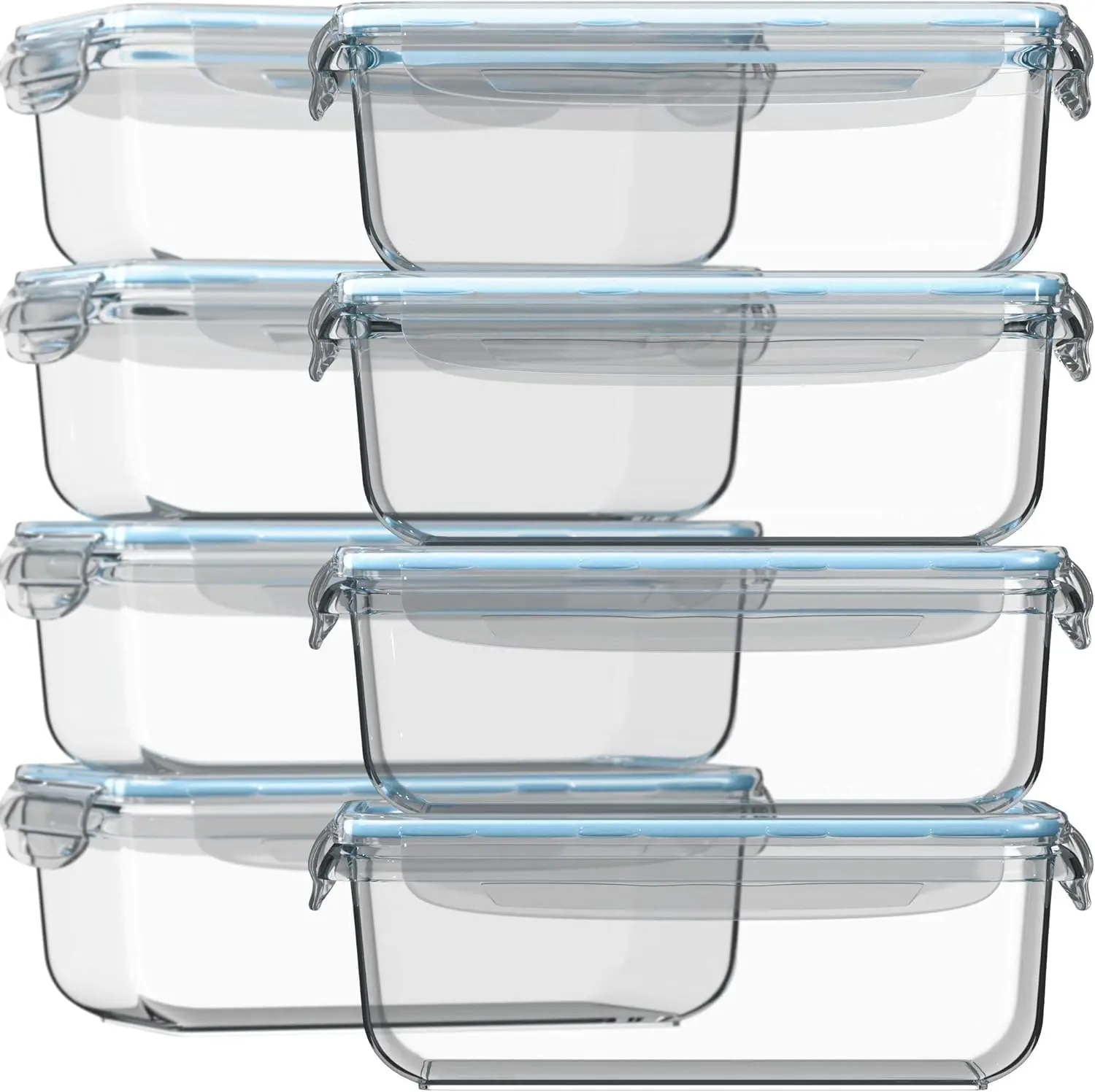 

16 Pc (Set of 8) 30 Oz Glass Meal Prep Containers with Lids, Airtight Large Glass Food Storage Containers, Reusable Lea