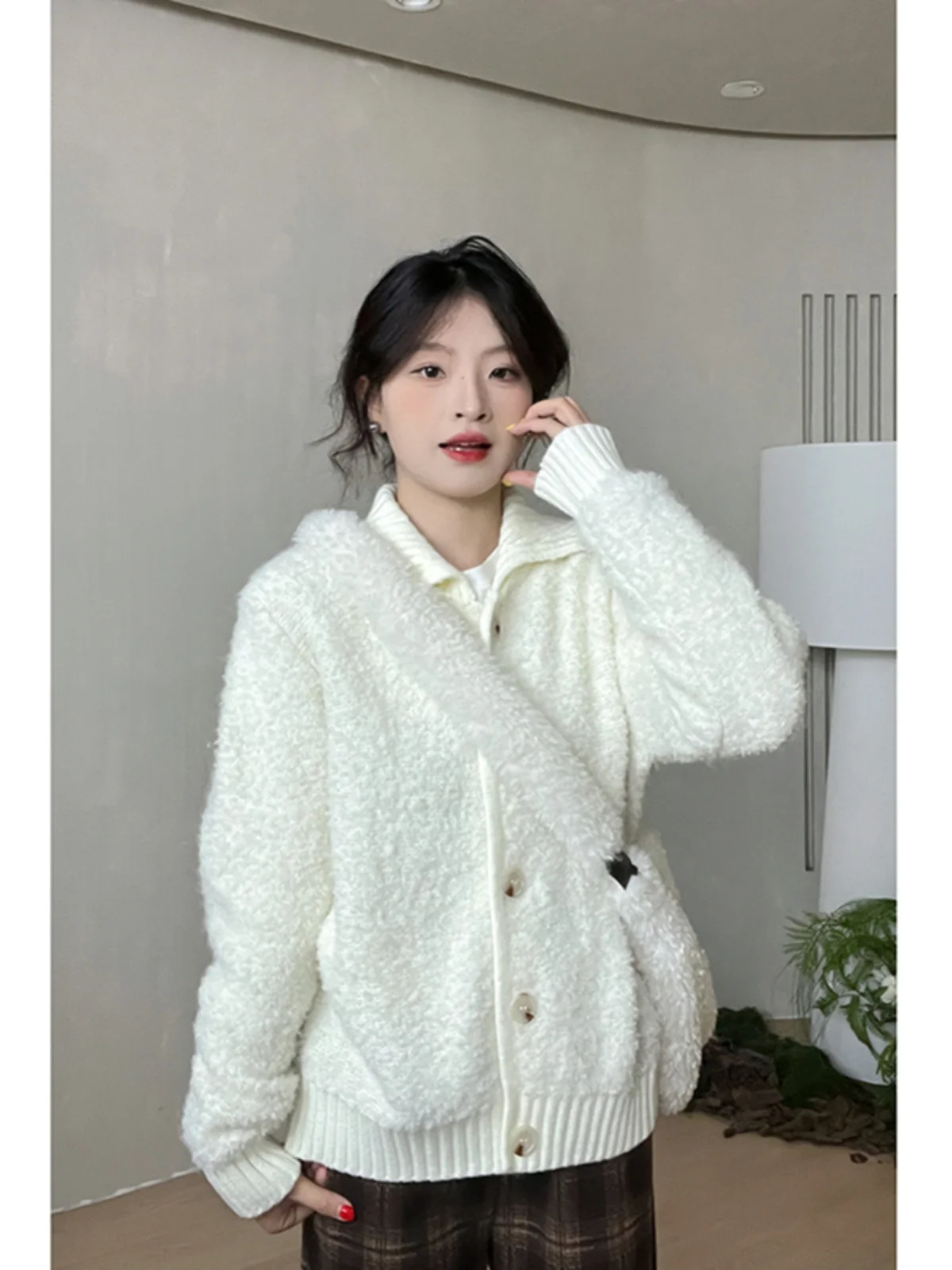 الخريف المرأة الجديدة الكورية نمط فضفاض سترة سترة مزاجه بلون تريكو #5