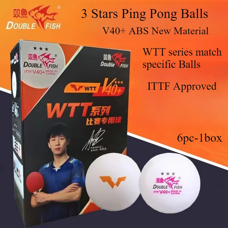 1/2/3BOX  DOUBLE FISH 3 Stars ITTF Ping Pong Balls V40+ ABS New Material 6pc/1box WTT Series Match Specific Table Tennis Balls