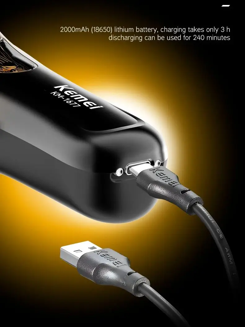 KEMEI المهنية الرجال النساء هدية مقصات الحلاق الكهربائية مقصات الحلاق عالية السرعة موتور شاشة LCD USB شحن KM-1677