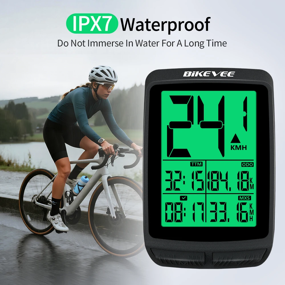 Wireless Bike Computer with Real-time Speed Odometer Speedometer Stopwatch Auto Backlight Ultra-Long Standby Battery for Cycling