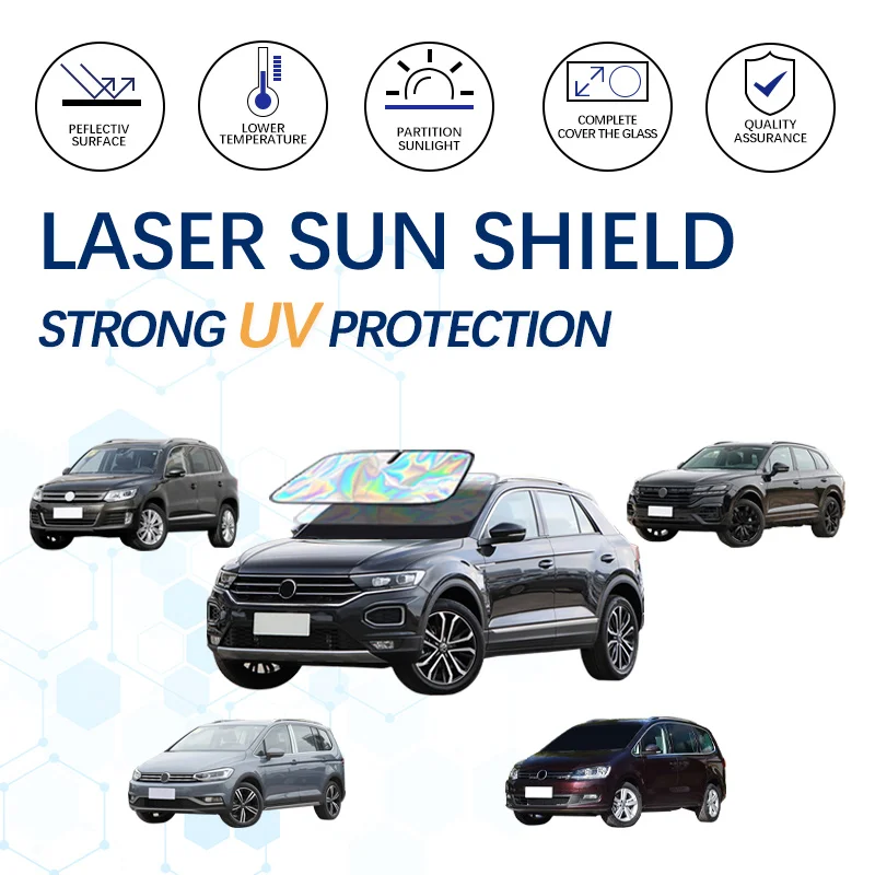 Car Sunshade For Volkswagen VW Touareg T-roc Summer Windshield Sunshade Foldable Laser Sun Protector Interior Protection UV Rays