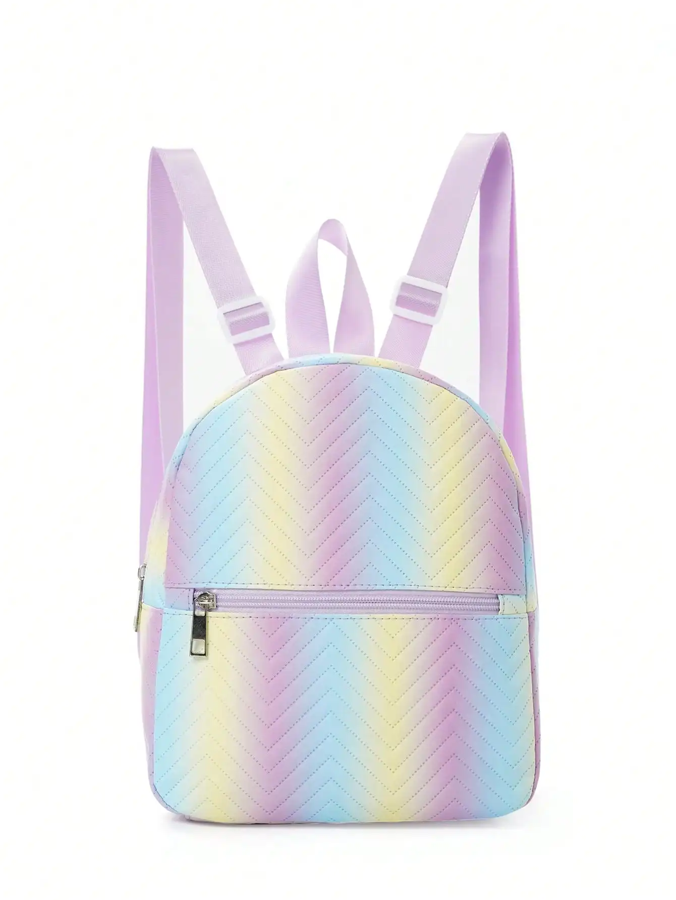 Girls Ombre Classic Backpack Chevron Detail Adjustable Strap with Zipper PU Medium