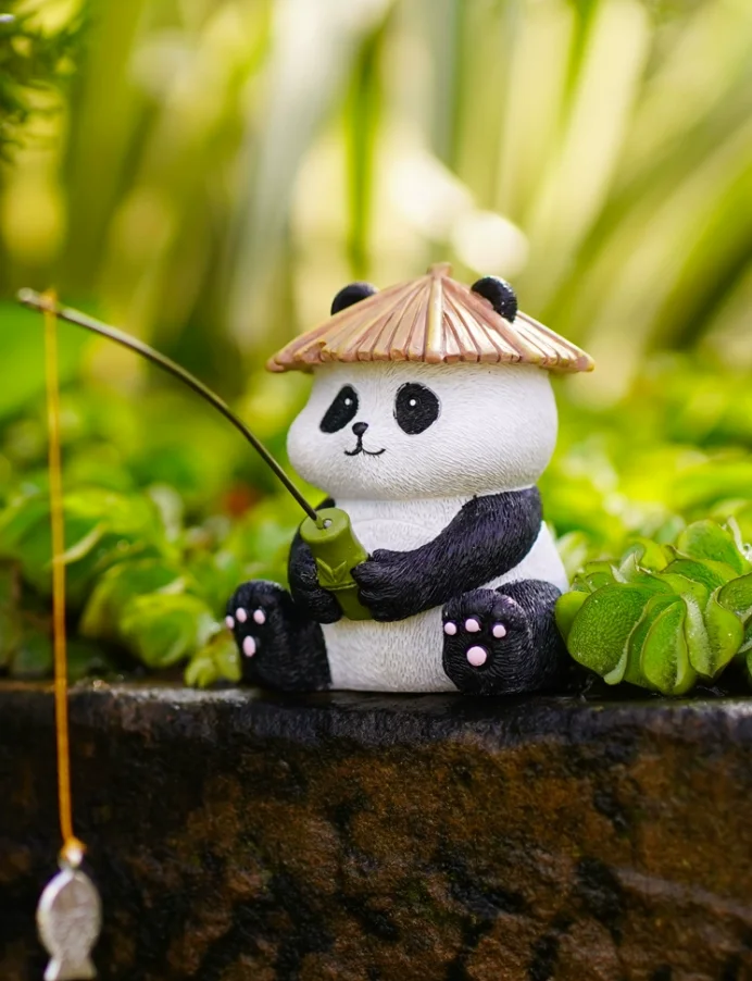 Creative Panda Duck Frog Cat Fishing Resin Decoration Rockery Landscape Flowing Water Pool Fish Pond Water Absorbing Stone craft