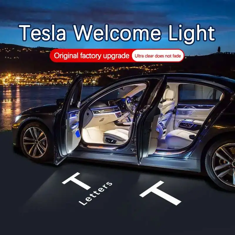 Projetor de Logotipo LED para Porta de Carro, Luz de Boas-Vindas com Efeito Sombra Fantasma, Acessórios para Tesla Model 3, Model Y, Model S, Model X