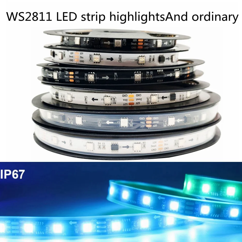 WS2811 High Brightness and Regular SMD5050 RGBLED Addressable Pixel with Light White Black PCBDC12V