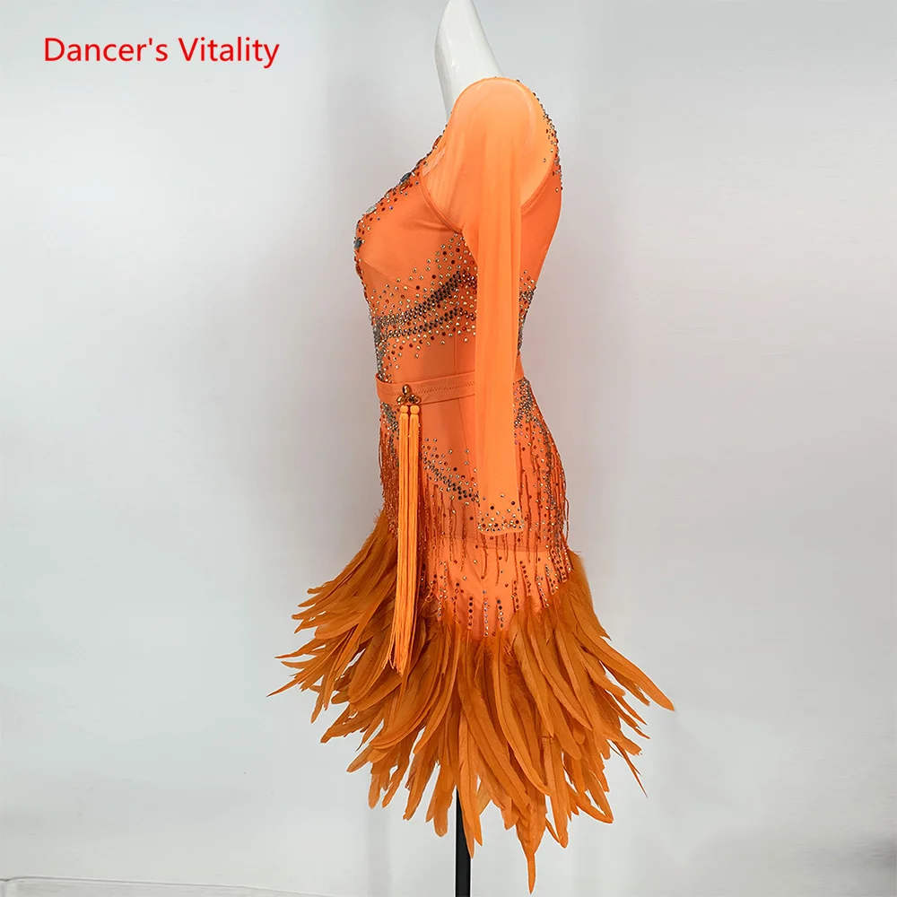 Vestido personalizado de dança latina para crianças e adultos, mangas compridas, Runba Cha, tango, tango, saia, performance