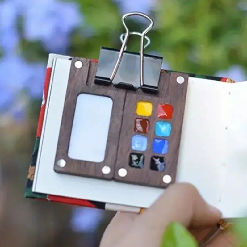 صندوق تخزين لوحة ألوان مائية خشبي صغير، فتحة ألوان 8/15، علبة خلط رسم محمولة، مناسبة للطلاب والفنانين #3