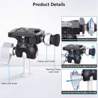 -ABGQ Mini Reverse Ball Head 360 Degree Rotating Camera Tripod Head CNC Aluminum Alloy Ball Head For DSLR,Camera,Phone