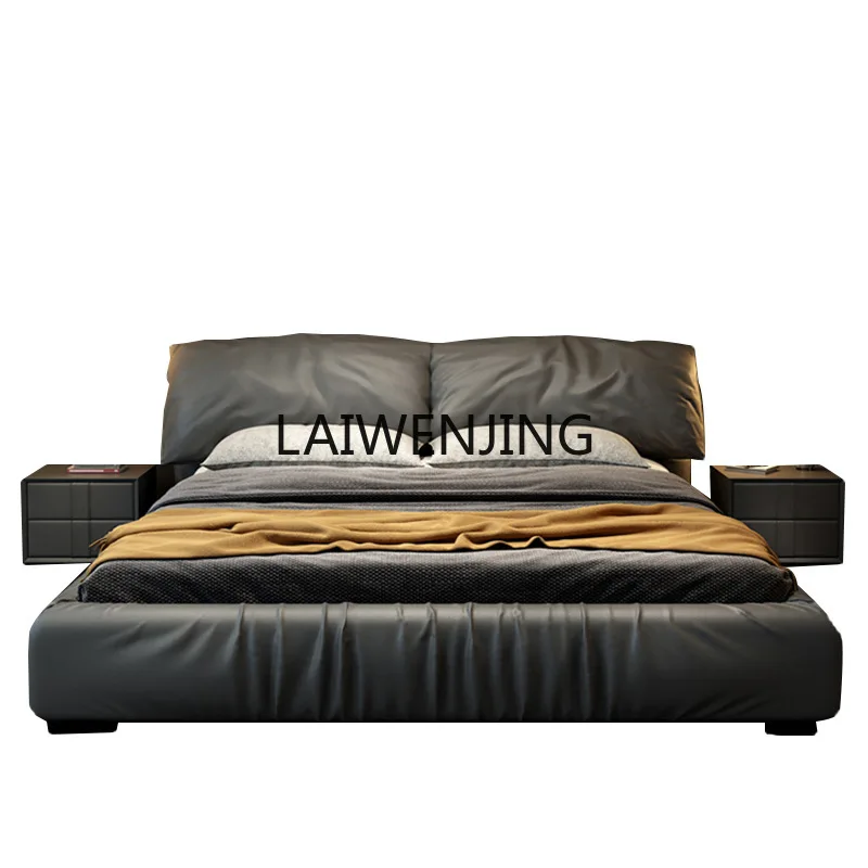 

MJY leather bed first layer cowhide Italian style master bedroom double soft bag wedding bed elephant ear bed