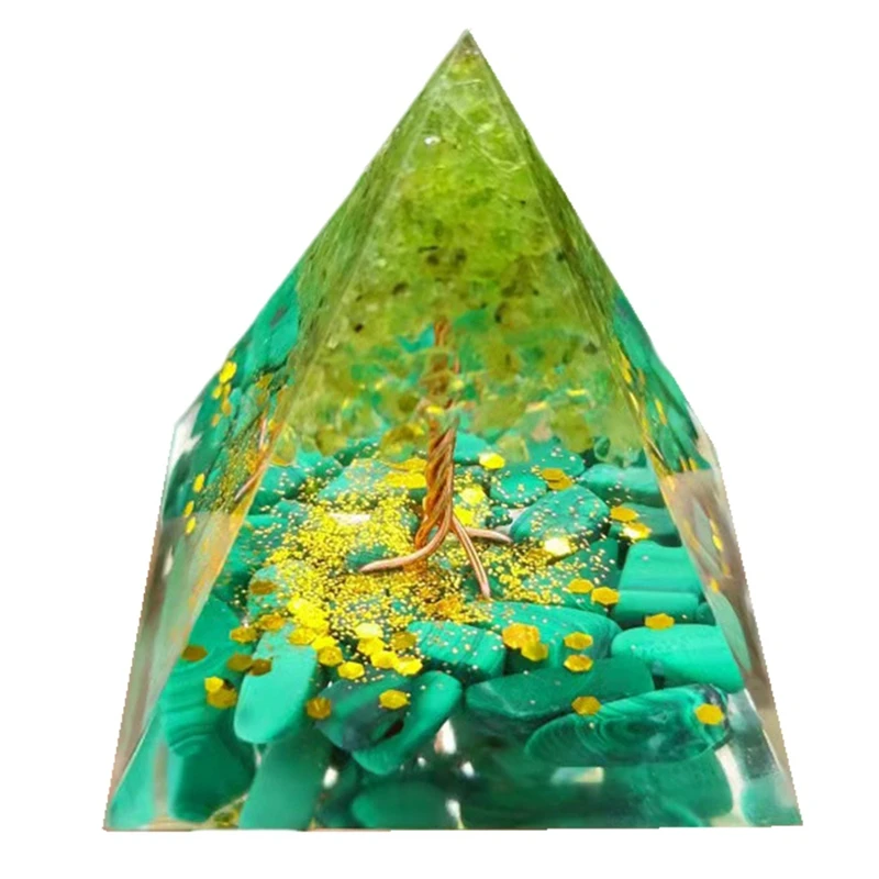 1 PCS Crystals Orgone Pyramid Energy Generator Natural Peridot Reiki Chakra Meditation 50Mm Resin S1