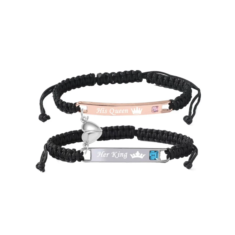 سوار الزوجين له الملكة لها الملك أحبك أكثر/الأكثر سوار مضفر من سبائك الزنك لتزيين الحفلات والارتداء اليومي هدية عيد ميلاد #3