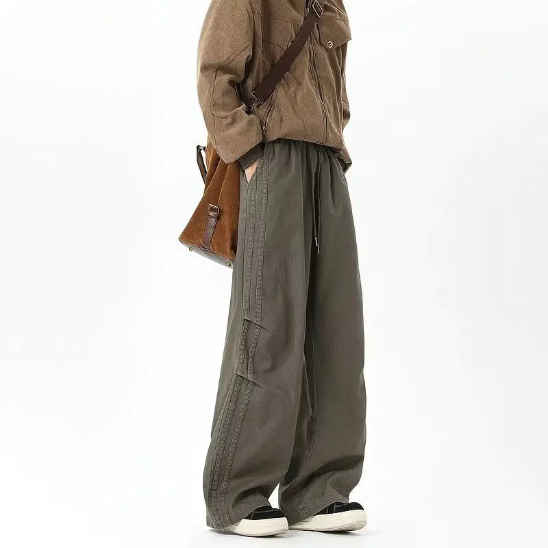 

Vintage Patchwork Wide Leg Workwear Pants Men's Loose Straight Casual Trousers Autumn Season Busin Casual Sle