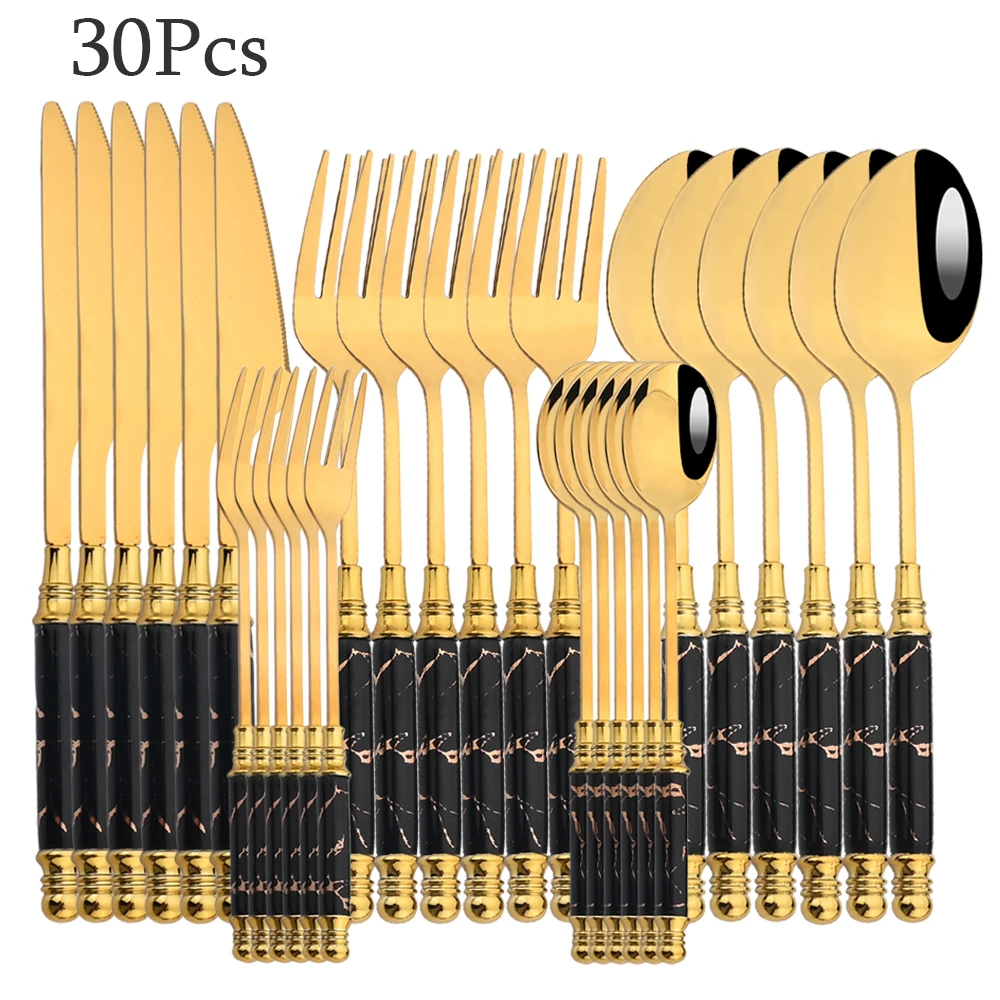 

JANKNG 30Pcs Dinnerware Set Stainless Steel Fork Knife Spoon Flatware Tableware Kitchen Silverware Bright Cutlery Set