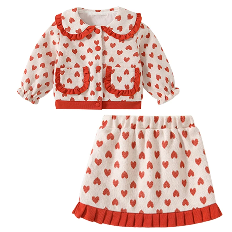 2Piece Sets Spring Autumn Kids Girls Clothes Korean Fashion Doll Collar Cute Princess Tops+Skirt Baby Boutique Clothing BC889