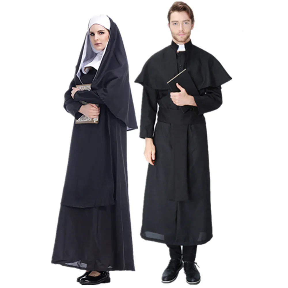 Costume de nonne de sœur traditionnelle, Costumes de Cosplay de missionnaires de prêtre catholique religieux pour adultes