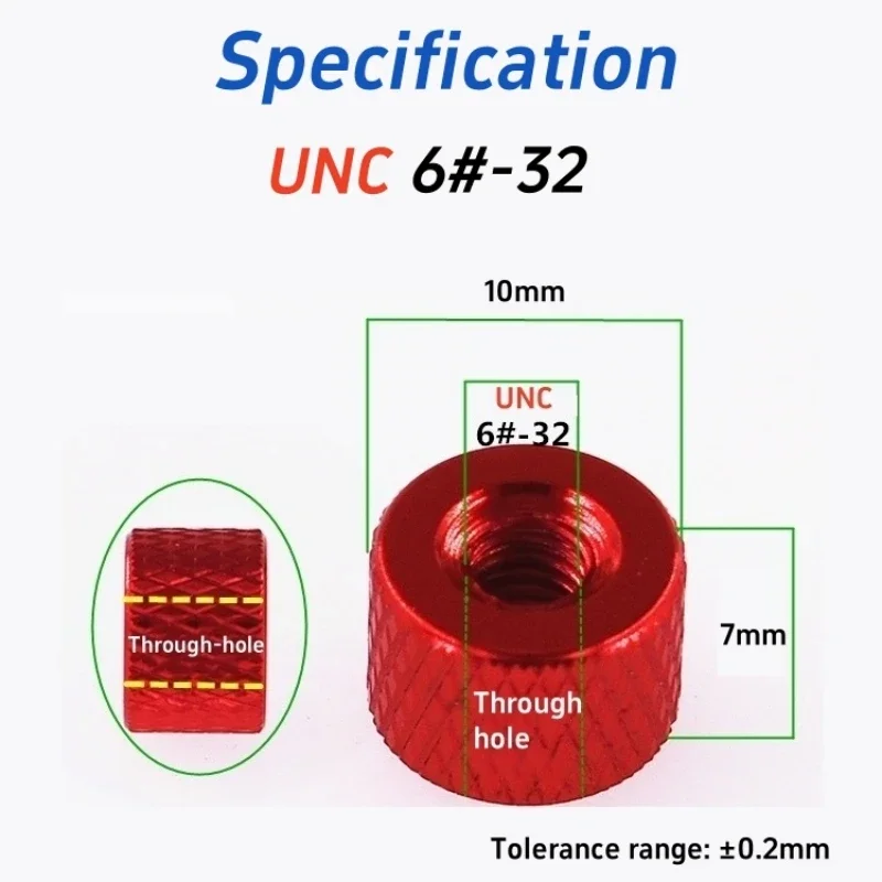 2/5/10pcs UNC 6#-32 Anodized Aluminum alloy Knurled Thumb Nut Hand tighten Nut Colourful Through Hole Nuts