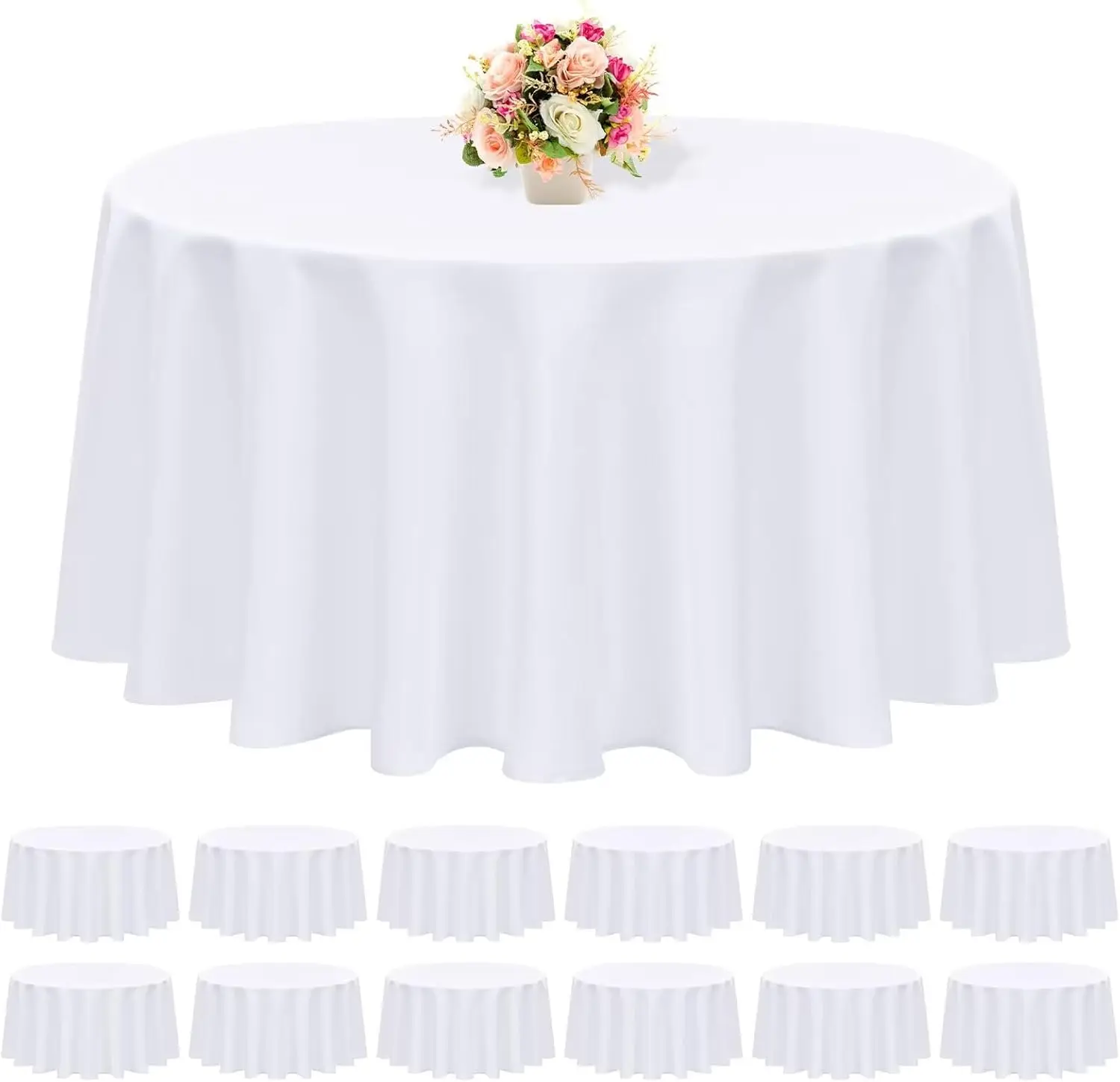 12 Pack White Round Tablecloth 120 Inch - Polyester Table Cloth for Round Table, Premium Circle Tablecloth Table Linens