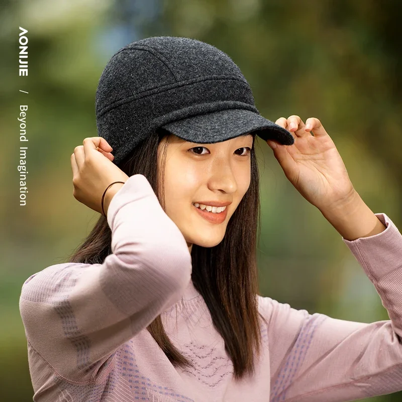 AONIJIE M40 Unisex Winter Warm Wool Knitted Ear Hat Pure Collapsible Brim Cap Rear Elastic Strap for Running Hiking Fitness