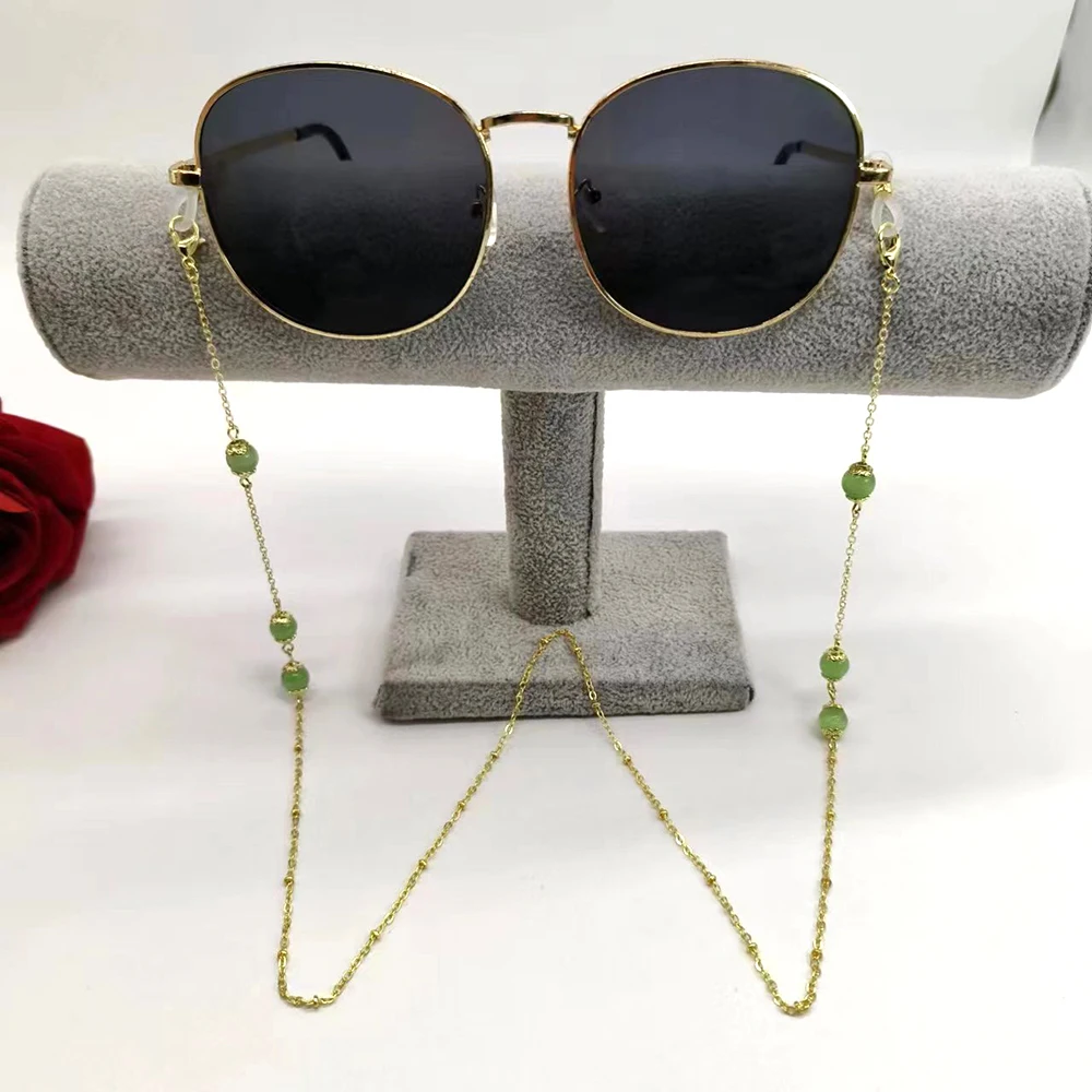 Eyeglass Chain Cat's Eye Stone Bead Flower Charm Hanging Neck Anti-falling Glasses Chain Preserving Gold Color Plated Bracelet