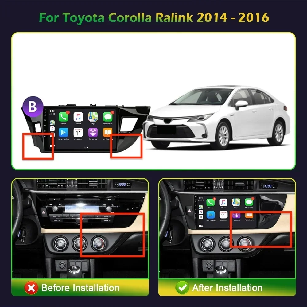 For Toyota Corolla Ralink 2014-2016 B Car radio Multimedia Player Video Android13.0 Navigation GPS Touchscreen Autoradio Audio