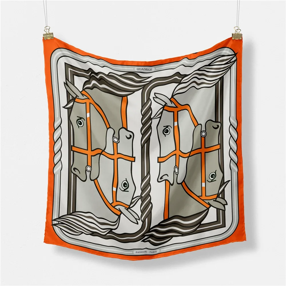 

Twill Silk Scarf Woman Horse Head Painting Square Scarves Wraps Bandana Small Hijab Silk Foulards Tie Headband Neckerchief 53CM