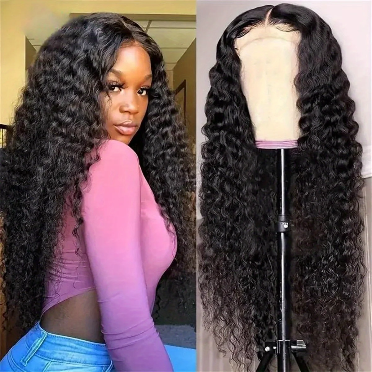 250%高密度ディープウェーブレースフロントウィッグ透明13x4 HDレースフロント人毛ウィッグ巻き毛人毛レースフロントウィッグ