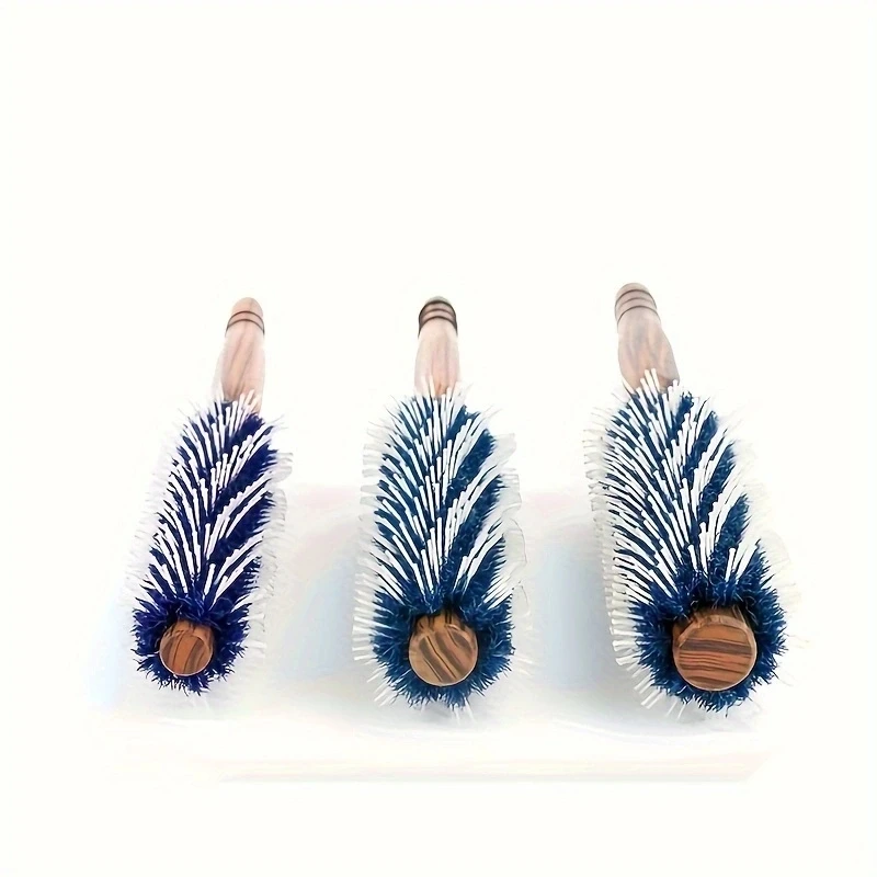 3 Sizes Anti Static Wood Natural Boar Bristle Hair Round Brush Hairdresser Styling Tools Teasing Brush For Hair Curly Comb Hair