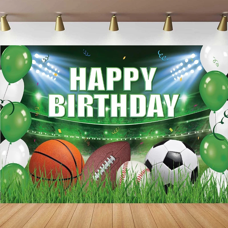 Photography Backdrop Sports Theme Birthday Party Supplies Background Banner Decor Soccer Basketball Baseball Football Poster