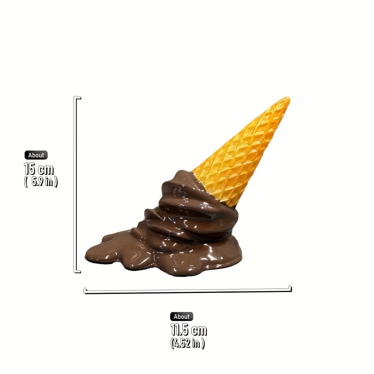15cm Resin Melted Ice Cream Cone Model Artificial Spilled Waffle Cone Prop with Glossy Cream Syrup Drizzle Dessert Ornament view 6