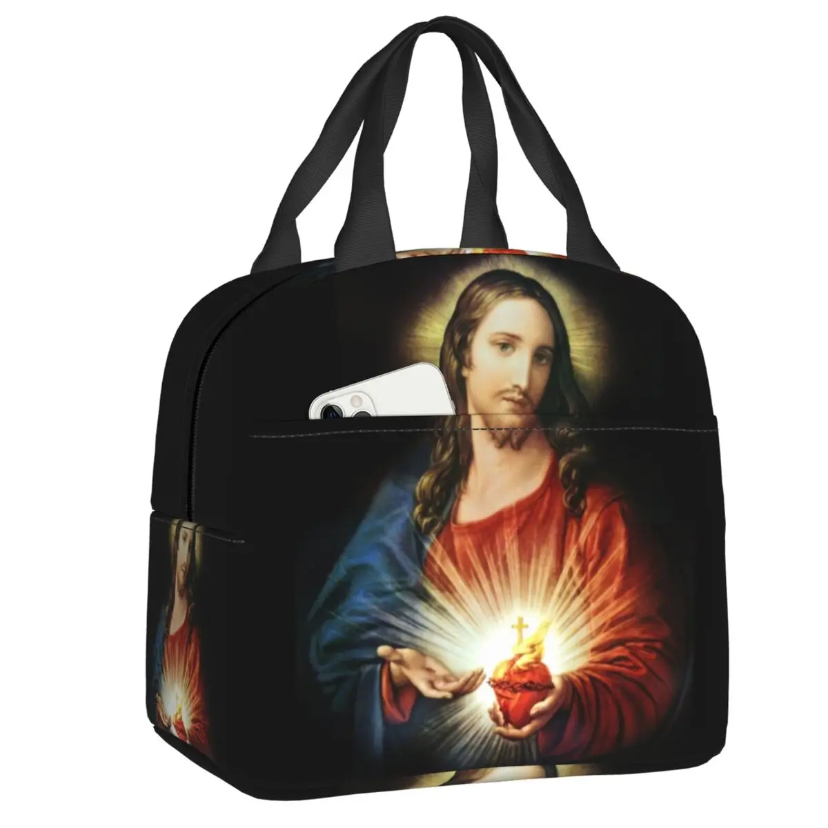 

Jesus The Sacred Heart Of Jesus Insulated Lunch Tote Bag Women Jesus Christ Sacred Heart Portable Thermal Cooler Bento Box