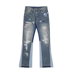 High Street Washes Prints Splashes Ink Retro Streetwear Mens Jeans Spring and Autumn Full Length Trousers Ripped Jeans