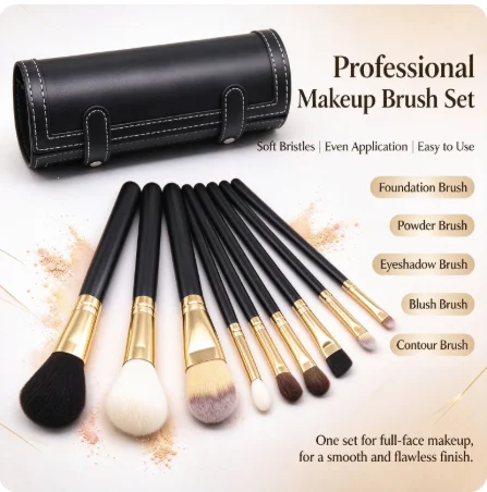 Makeup Brush Set with Mirror and Portable Cylinder Case Beauty Cosmetic Tools