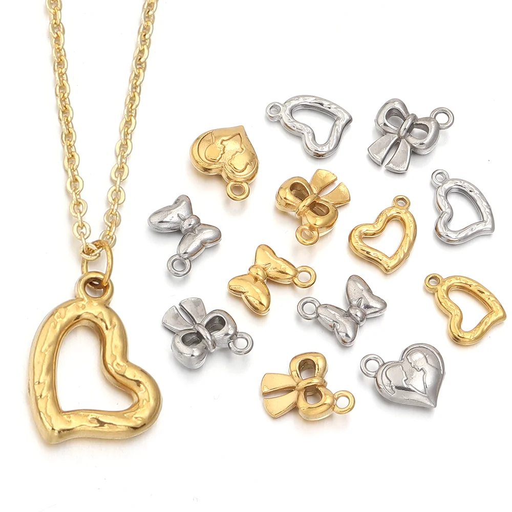 

5pcs Stainless Steel Bow Love Pendant Moka Coffee Pot Small Charms for Jewelry Making Supplies DIY Necklace