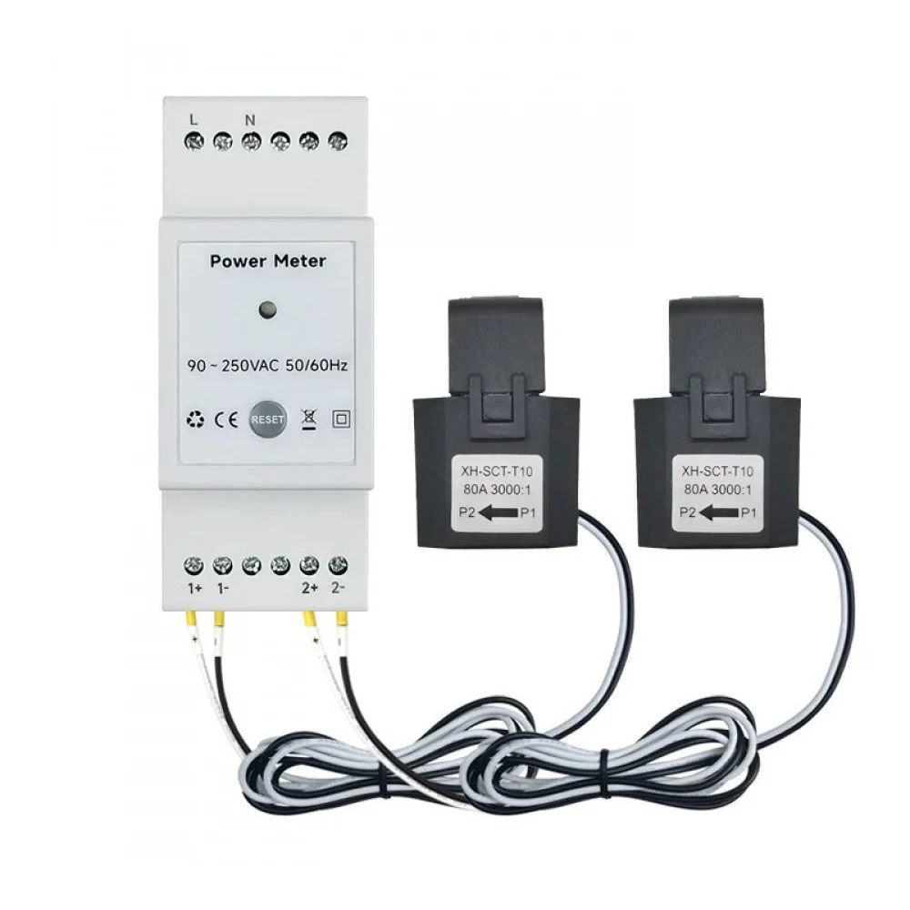 Tuya Smart WiFi Bidirectional Energy Meter 2 Way with 80A Clamp Din Rail App Control Monitor Solar Power Electricity Statistic