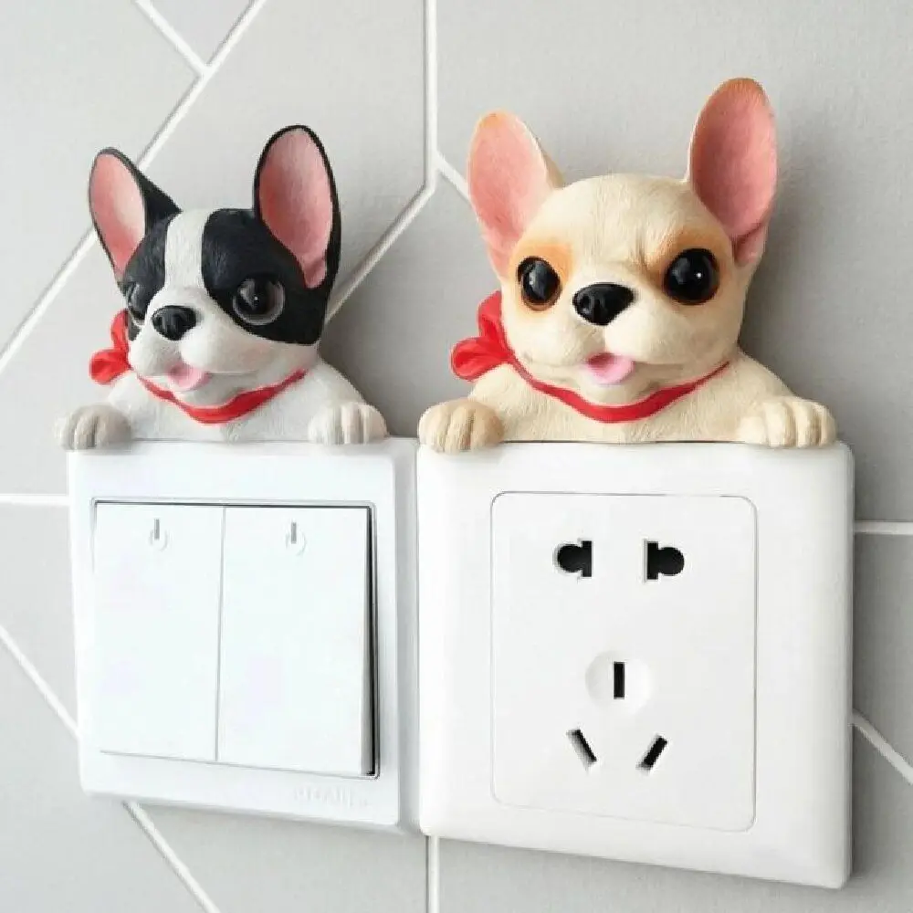 Self-Adhesive 3D Dog Wall Decals Resin Decorations Socket Sticker Cute Funny Animal Wall Switch Stickers Entrance Decoration