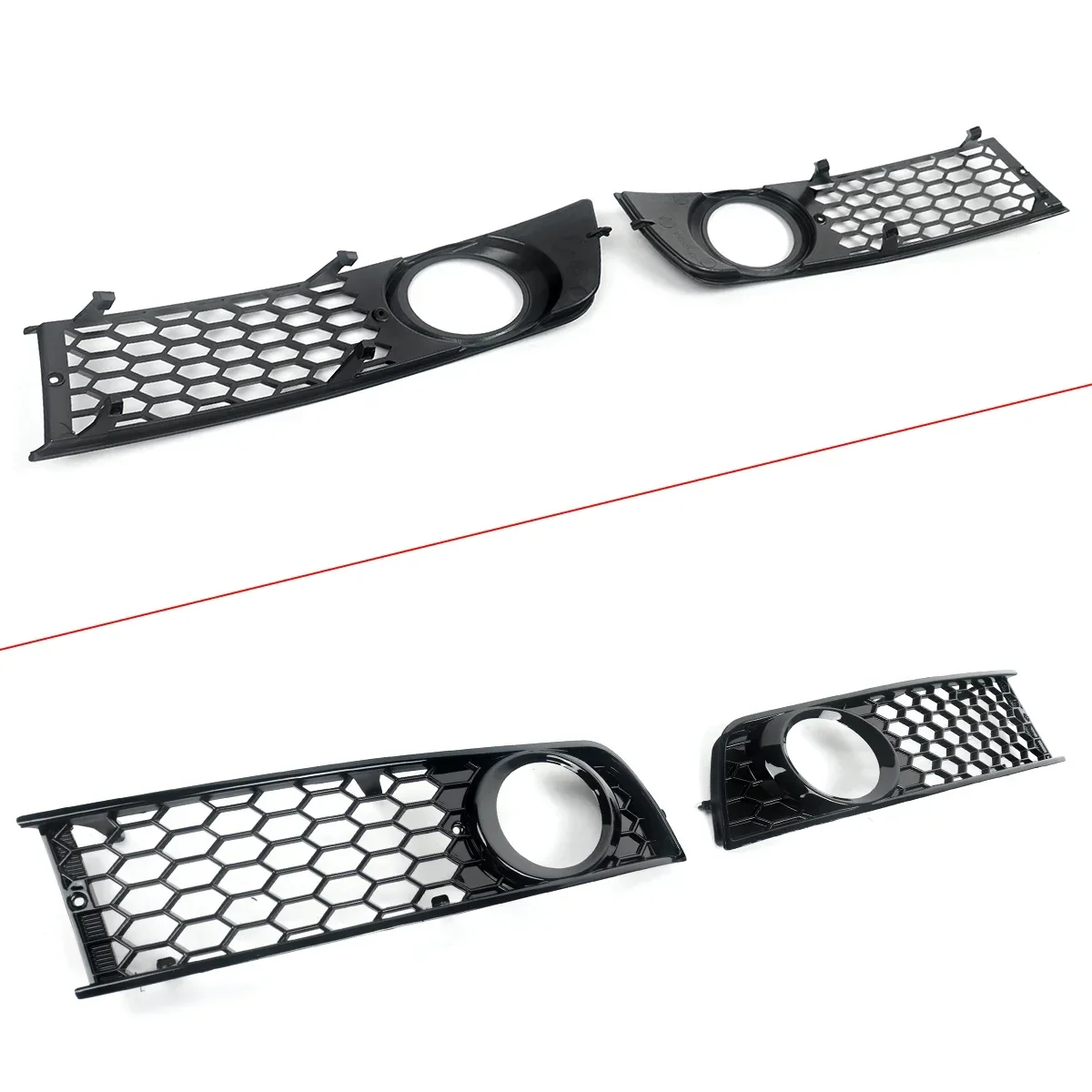 Grille supérieure et inférieure avant et antibrouillard, maille en accent d\'abeille, accessoires de filet, noir, style RS, Audi A4 Gods 2002-05,