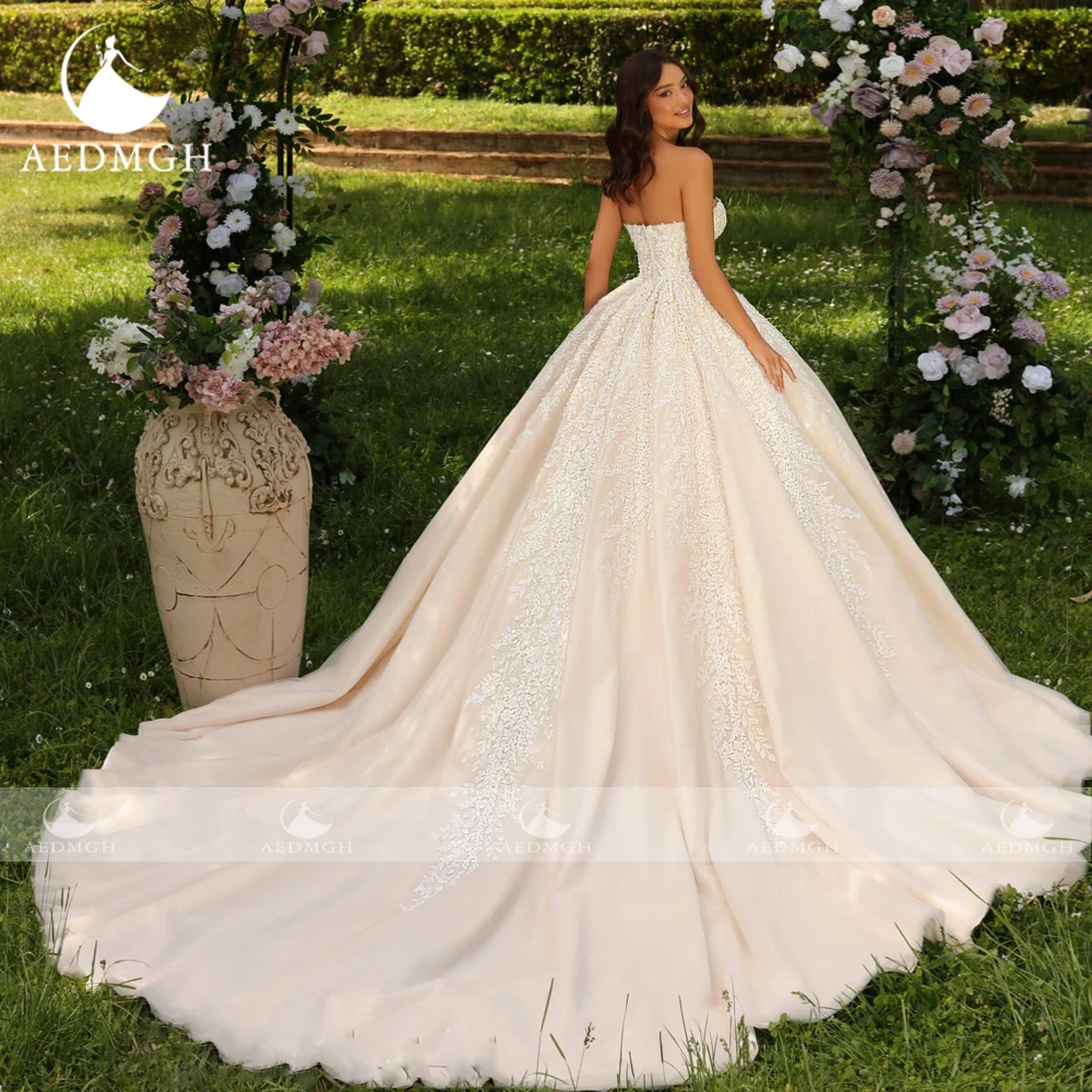 Aedmgh Ball Gown Classic Wedding Dresses Strapless Detachable Long Sleeve Vestido De Novia Appliques Custom Made Bridal Gown