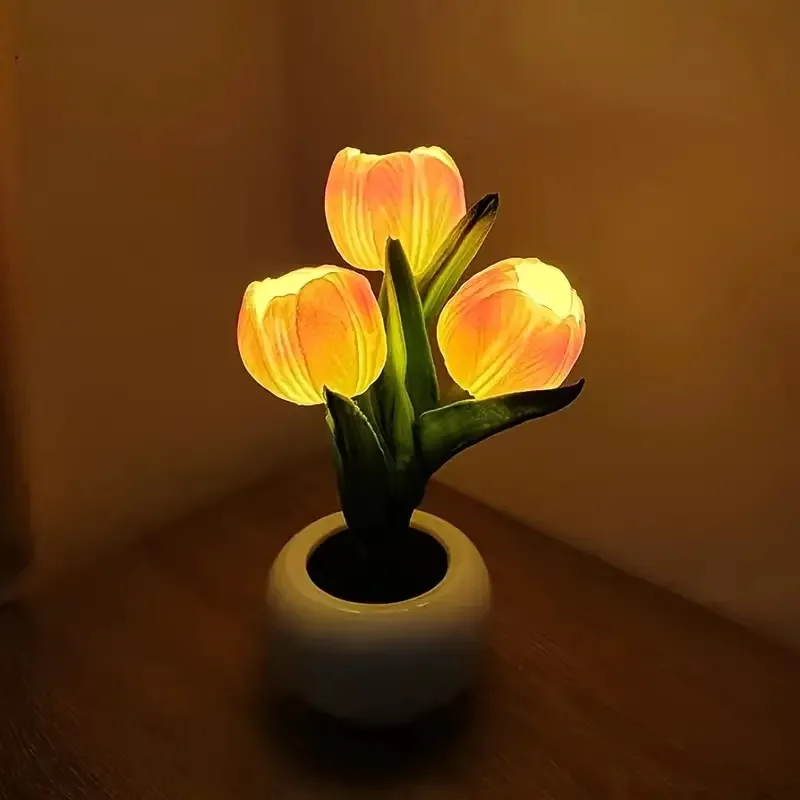 Luz LED de noche de tulipán, decoración de ramo de simulación, lámpara de ambiente, lámpara de escritorio para niña, regalo de cumpleaños del Día de San Valentín