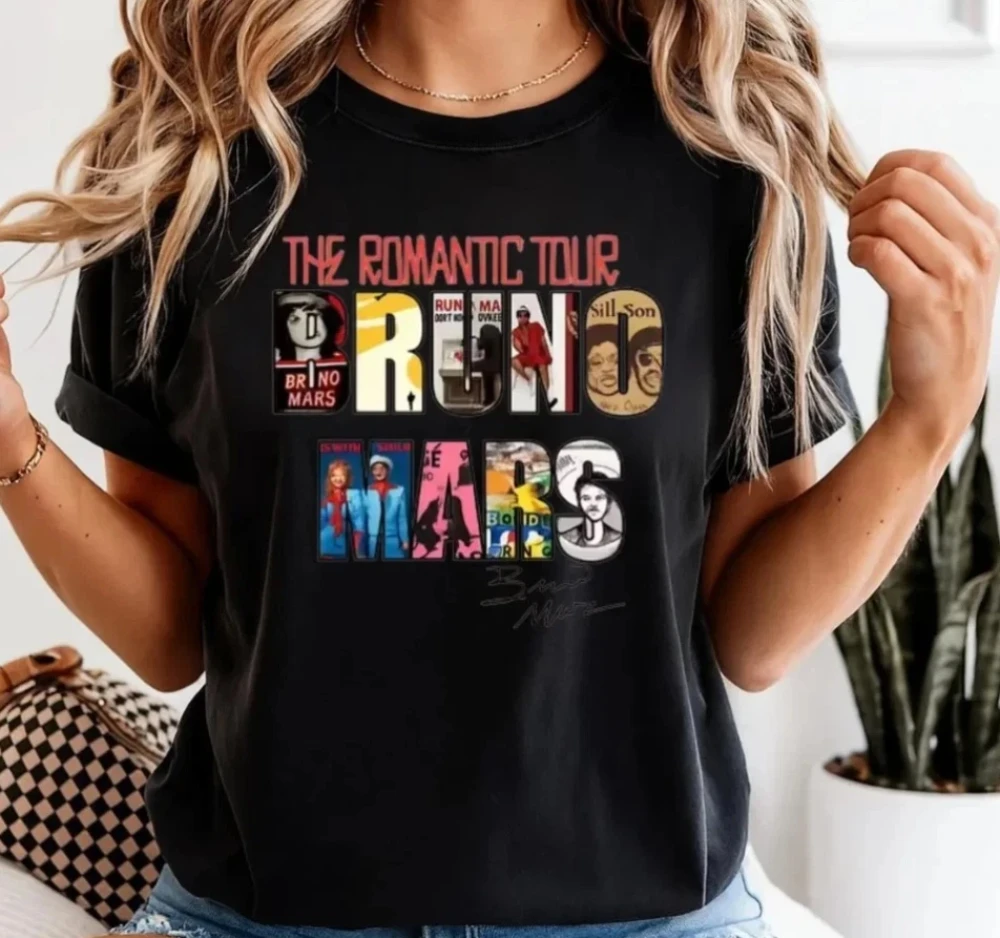 Bruno Mars Romantic Journey T-Shirt, 100 % Baumwolle, Freizeitkleidung, Sommer, Streetwear für Paare, grafische T-Shirts, übergroßes T-Shirt – Detail 3