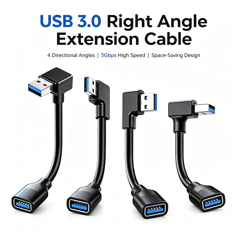 

Bend USB Extension Cable USB3.0 5GBPS Male To Female 90 Degree 0.5M/1M/2M/3M/5M Suitable for Car USB Flash Drive Camera