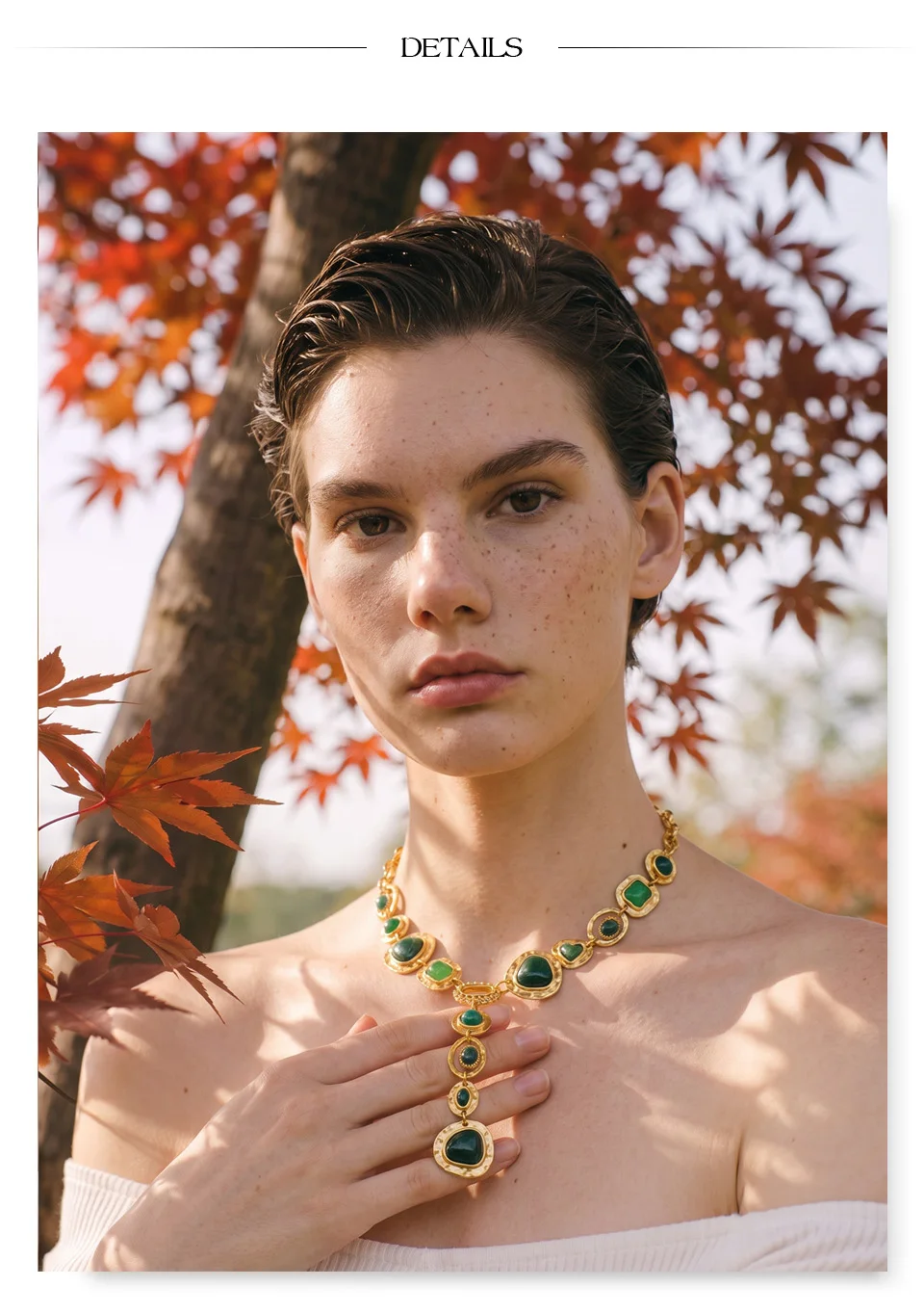 Yhpup Edelstahl-Halskette mit grünem Harz und Y-Kette, Statement-Halskette im Herbst-Winter-Stil, beliebter Charm-Schmuck – Detail 5