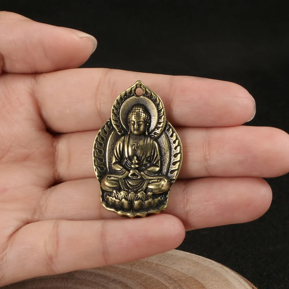 Solid Copper Ancestor Handle Piece Shakyamuni Buddha Pendant Brass Ware Antique Bronze Statue