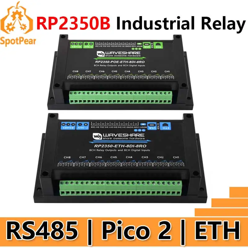 

Raspberry Pi Pico 2 RP2350B Промышленное 8-канальное реле IOT LAN Цифровой вход DIO/RS485/RJ45 Ethernet/POE