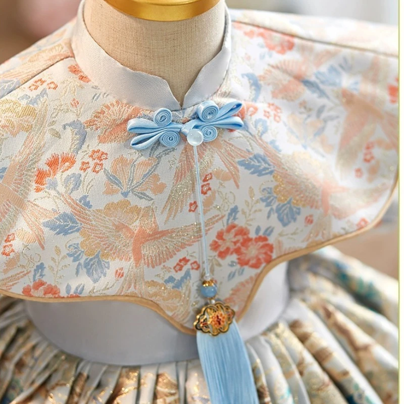 2025 Abito da primo compleanno in stile cinese per ragazze, festa di battesimo per bambini, abito da celebrazione, ricamo, abito da principessa elegante