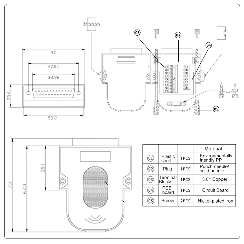 DB25 Male Female Plug Adapter Industrial Soldering-free D-SUB 25PIN Breakout Connector DB 25 Weld-free Serial Parallel Port Plug