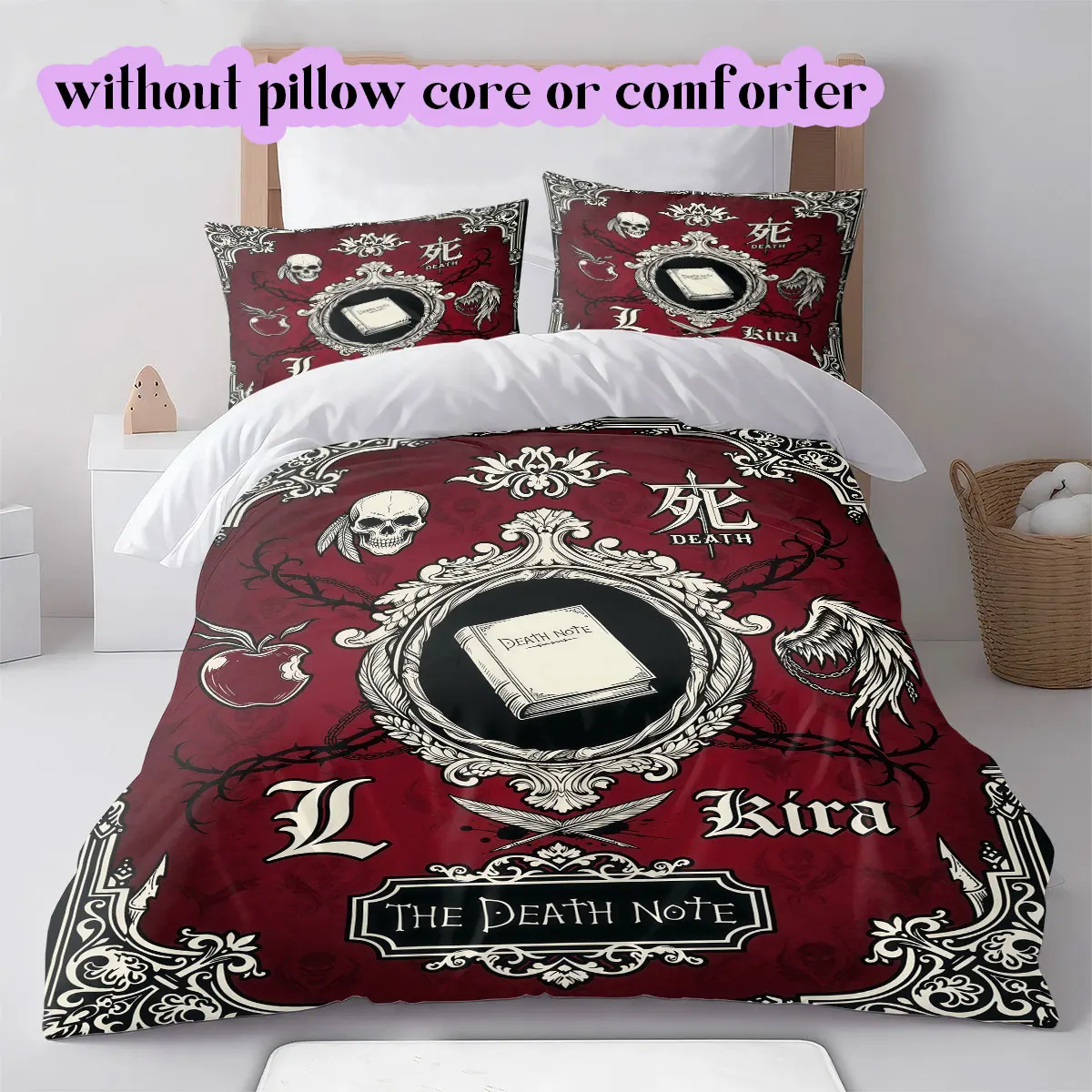 Death Note Stylish Anime Duvet Cover Set,Printed Cartoon Bedding,Cool Character Bedroom Decor Comforter Cover for Fans_LIAN