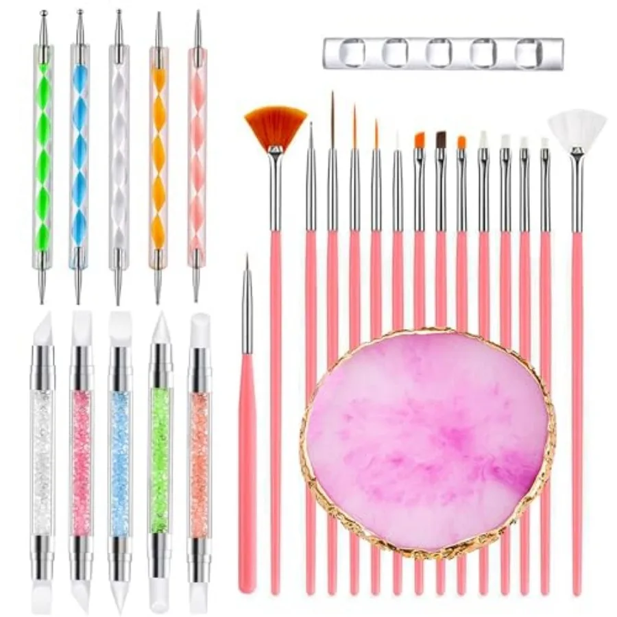 

27Pcs Nail Art Tool t, Nail es t Wit Dotting Tools, Palette and Nail Art older essional Nail Painting es Liner Dotting, Blendi